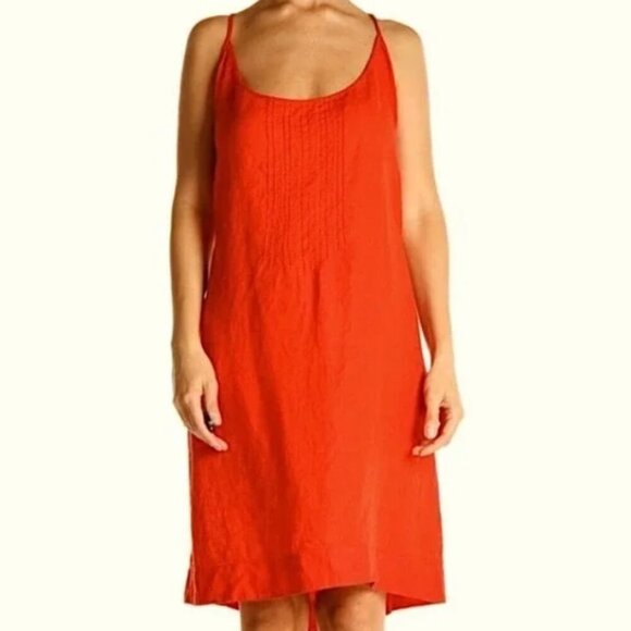 Eileen Fisher 100% Irish Linen Red Dress Sleeveless Size XS Extra-Small EUC - Picture 1 of 14